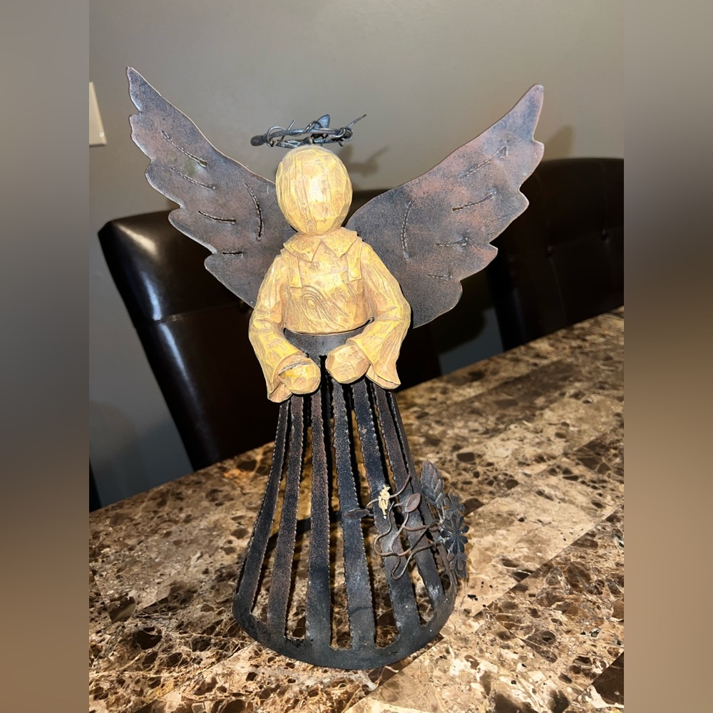 Vintage wood and brown/copper metal Angel.